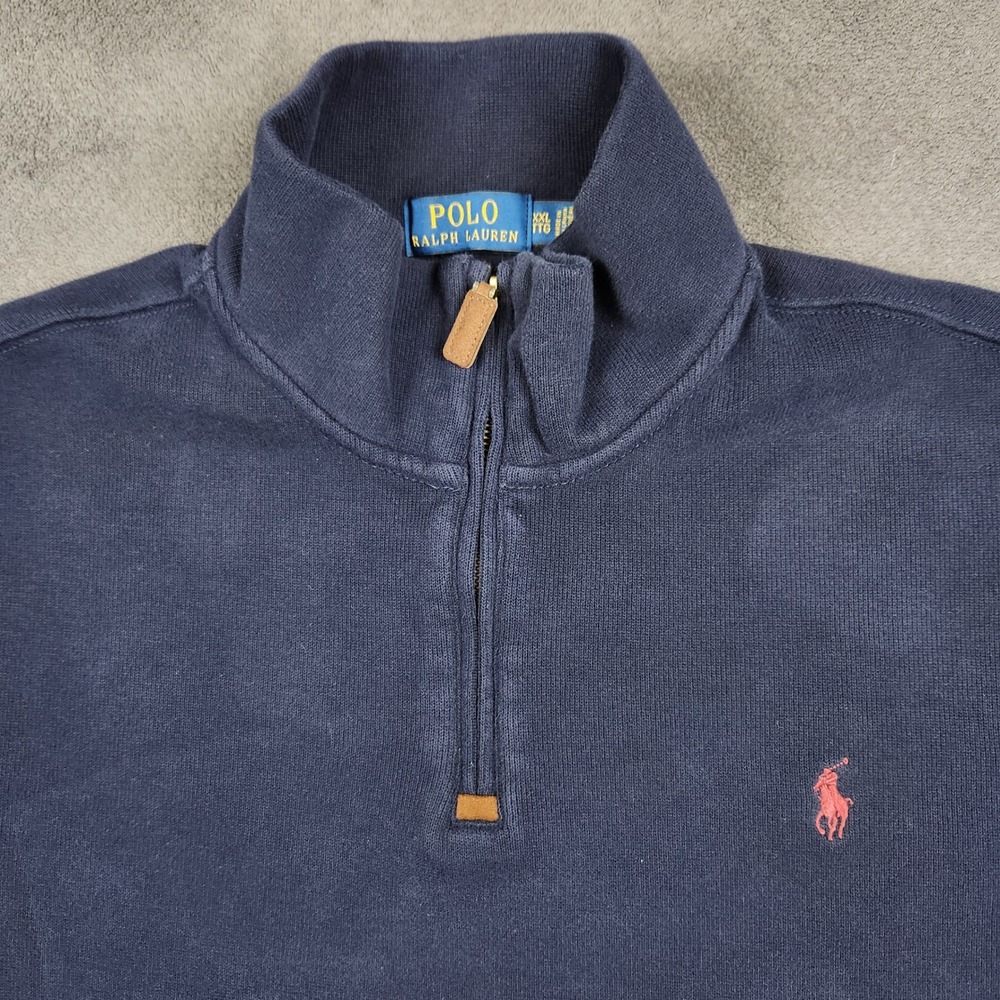 Polo Ralph Lauren 1/4 Zip Pullover Mens XXL Navy Blue Cotton Sweater Pony Logo